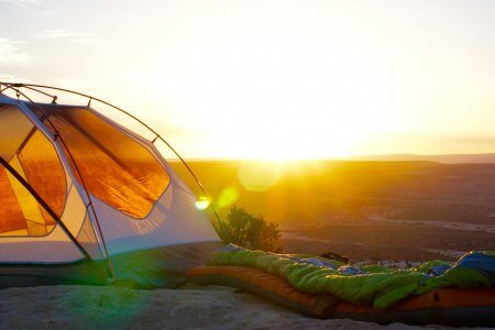 ccamping tent during sunrise