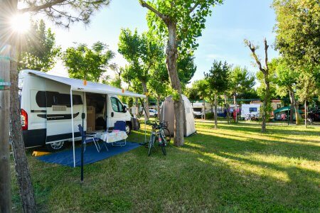 The pitches of Riva Nuovo Camping in Italy