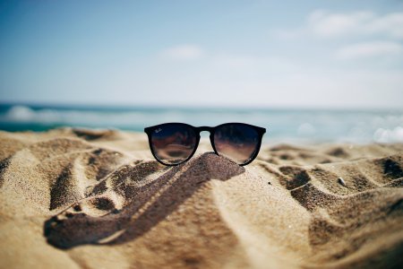 Sunglasses laying on the beach